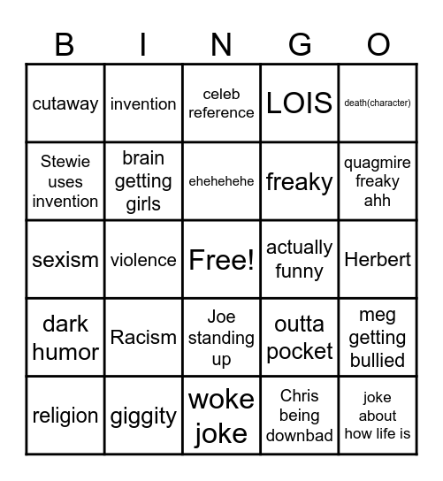 Family Guy Bingo Card
