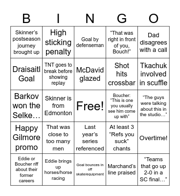 Stanley Cup Final Game 2 Bingo Card