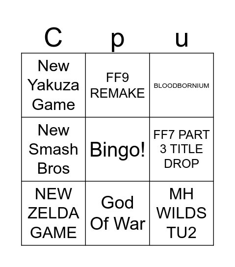 Predictions Card Bingo Card