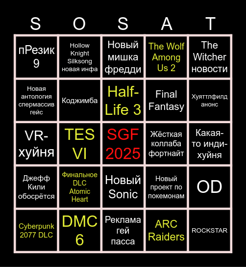 SUMMER GAME FEST 2025 Bingo Card