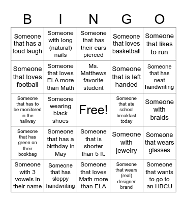 Peer Bingo Card