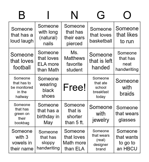 Peer Bingo Card