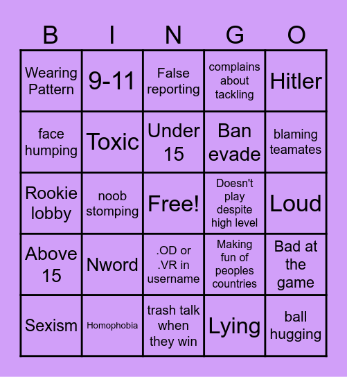 Racist Orion Drift Bingo Card