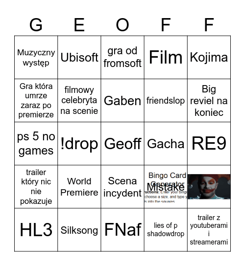 SGF Bingo Card