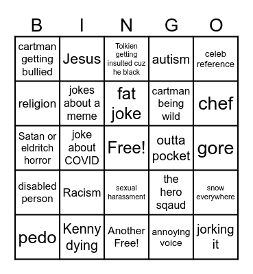South Park Bingo Card