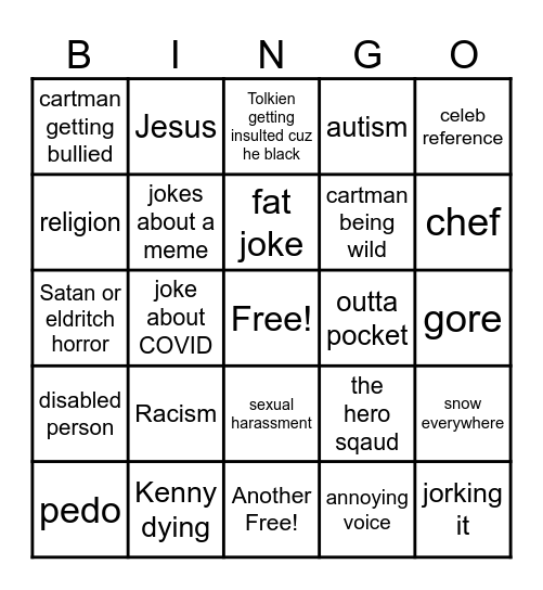 South Park Bingo Card