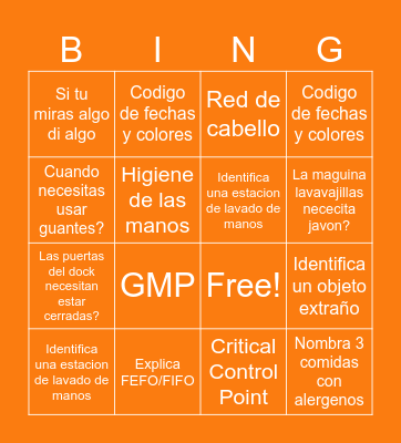 FOOD SAFETY Bingo Card