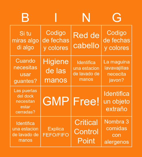 FOOD SAFETY Bingo Card