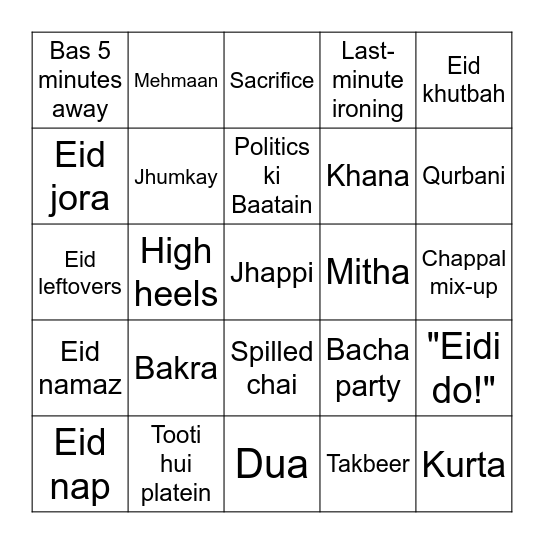 BINGO- EID EDITION Bingo Card