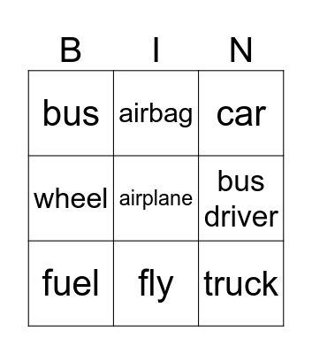 Vehicles and modes of transportation Bingo Card