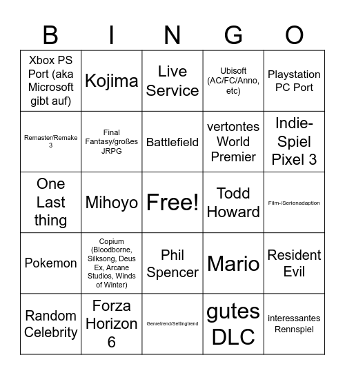 Summer Game Fest Bingo Card