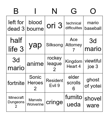 Summer Games Fest 2025 Bingo Card