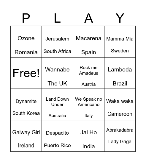 Music from around the world! Bingo Card