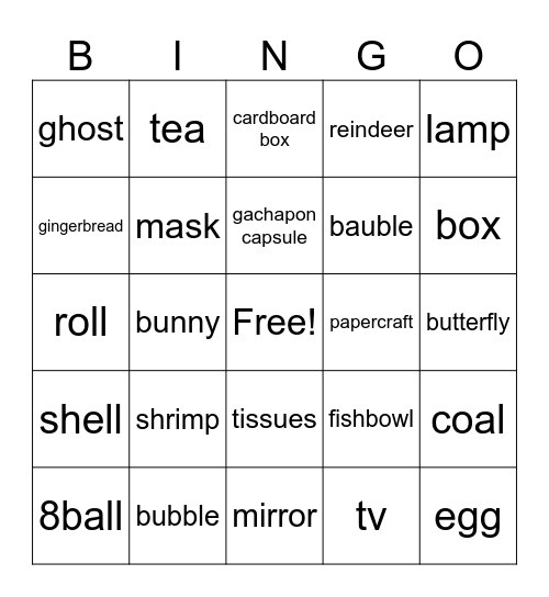 random objects Bingo Card