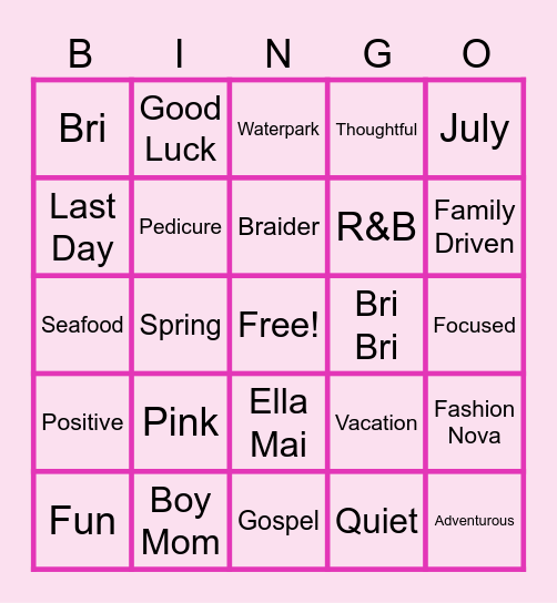 Happy Last Day Bri! Bingo Card