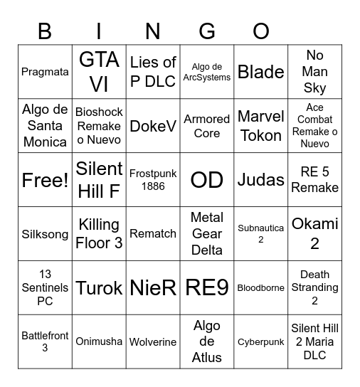 Summer Game Fest 2025 Bingo Card