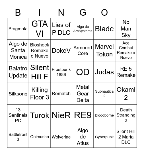 Summer Game Fest 2025 Bingo Card