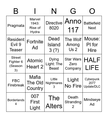 SGF 2025 Predictions Bingo Card