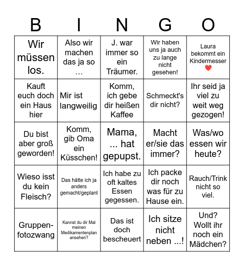 Schwiegereltern-Bullshitbingo Card