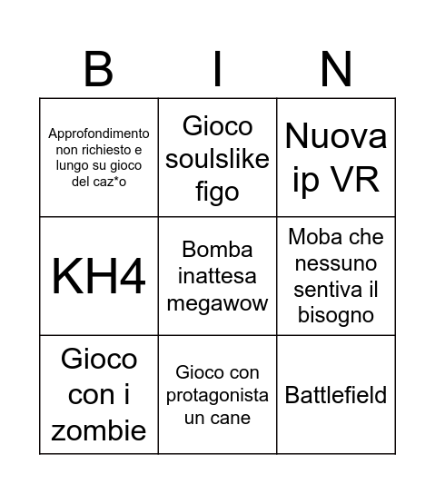 Summer game fest Bingo Card