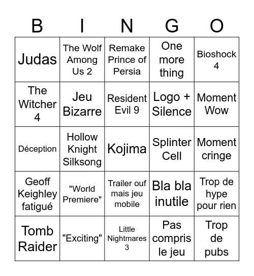 Summer Game Fest 2025 Bingo Card