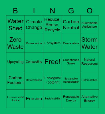 Sustainable World Bingo Card