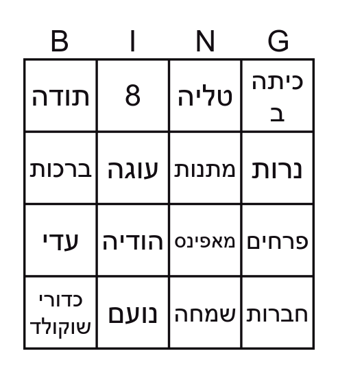 יומולדת בנות חודש סיוון Bingo Card