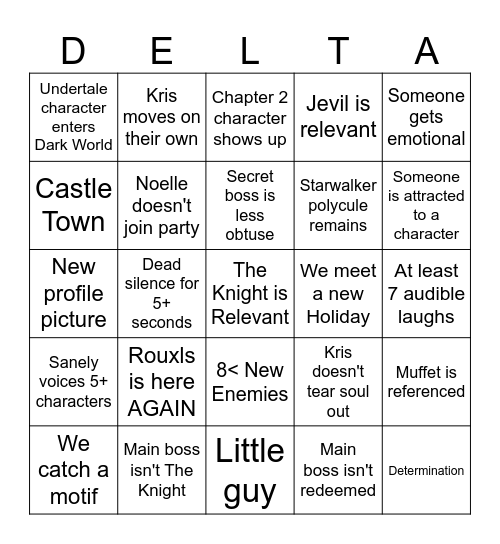 Deltarune Chapter 4 Bingo Card