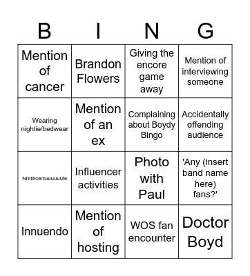 Boydy Bingo Card