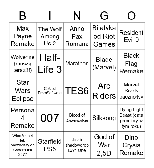 Summer Game Fest Bingo Card