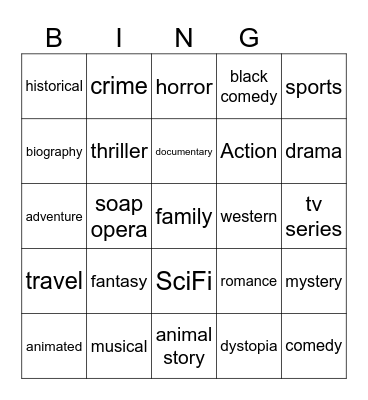 genres Bingo Card