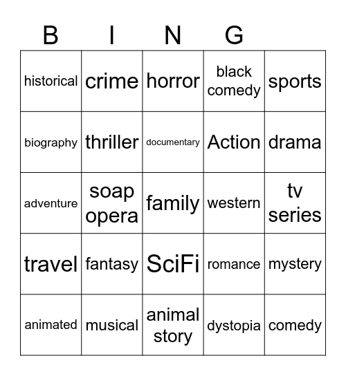 genres Bingo Card