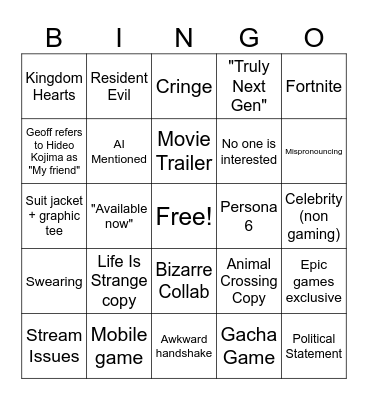 Summer Game Fest (SGF) Bingo Card