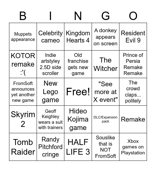 Summer Games Fest 2025 Bingo Card