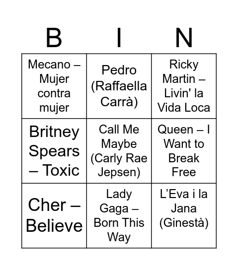 Bingo Musical Petardeo Bingo Card