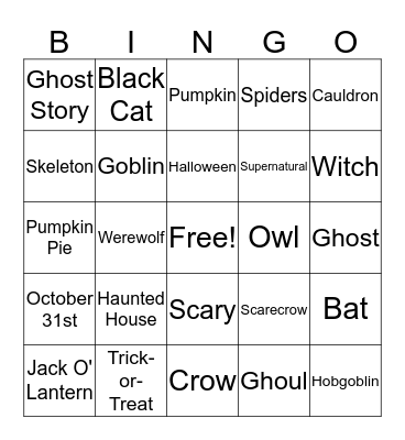 Halloween Bingo  Bingo Card