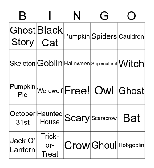 Halloween Bingo  Bingo Card