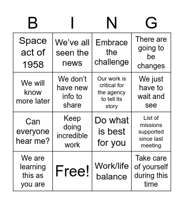 6/6 “Not a town hall” Bingo Card