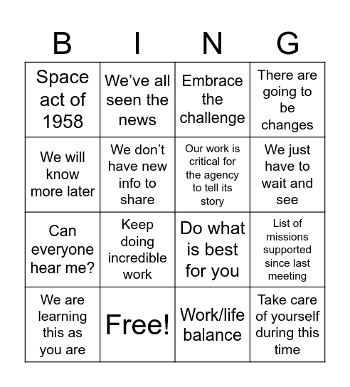 6/6 “Not a town hall” Bingo Card