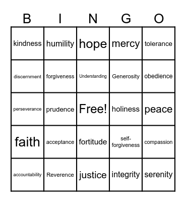 Forgiveness Bingo Card