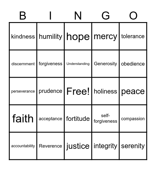 Forgiveness Bingo Card