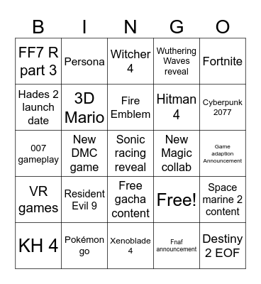 Summer Games Fest Bingo Card