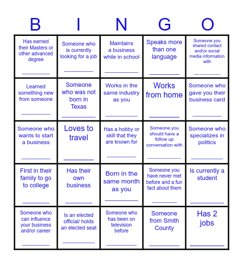 Social Interflow Bingo Card
