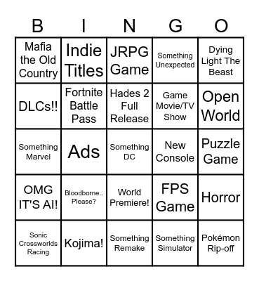 SGF Bingo Card Bingo Card