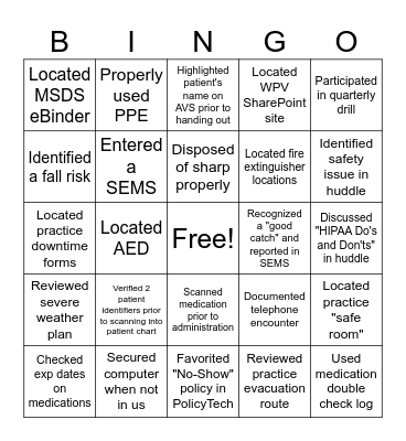 Healthcare Risk Management Bingo Card