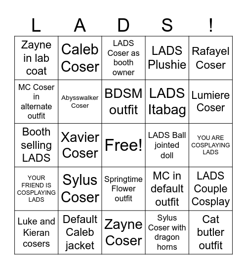 LADS DDAM Bingo! Screenshot and send to @MilodrumsCrafts Bingo Card