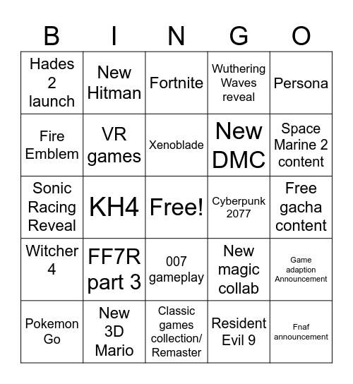 Summer Games Fest Bingo Card