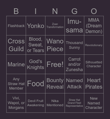 One Piece Chapter 1151 Bingo Card