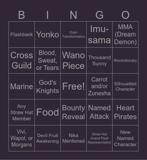 One Piece Chapter 1151 Bingo Card