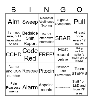 Joint Commission Bingo Card